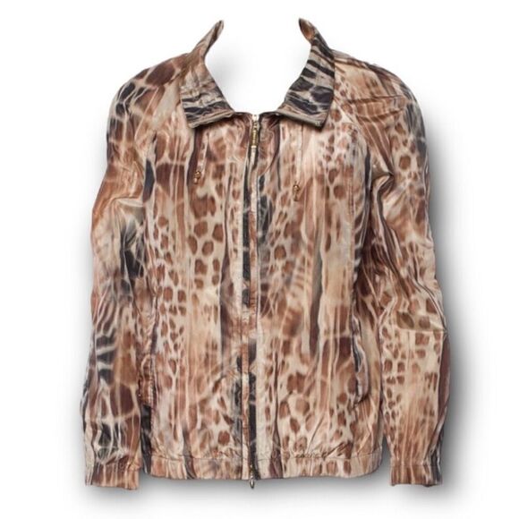 St. John Animal Printed Taffeta Windbreaker Jacket Praline Multi Women’s P - Picture 2 of 16